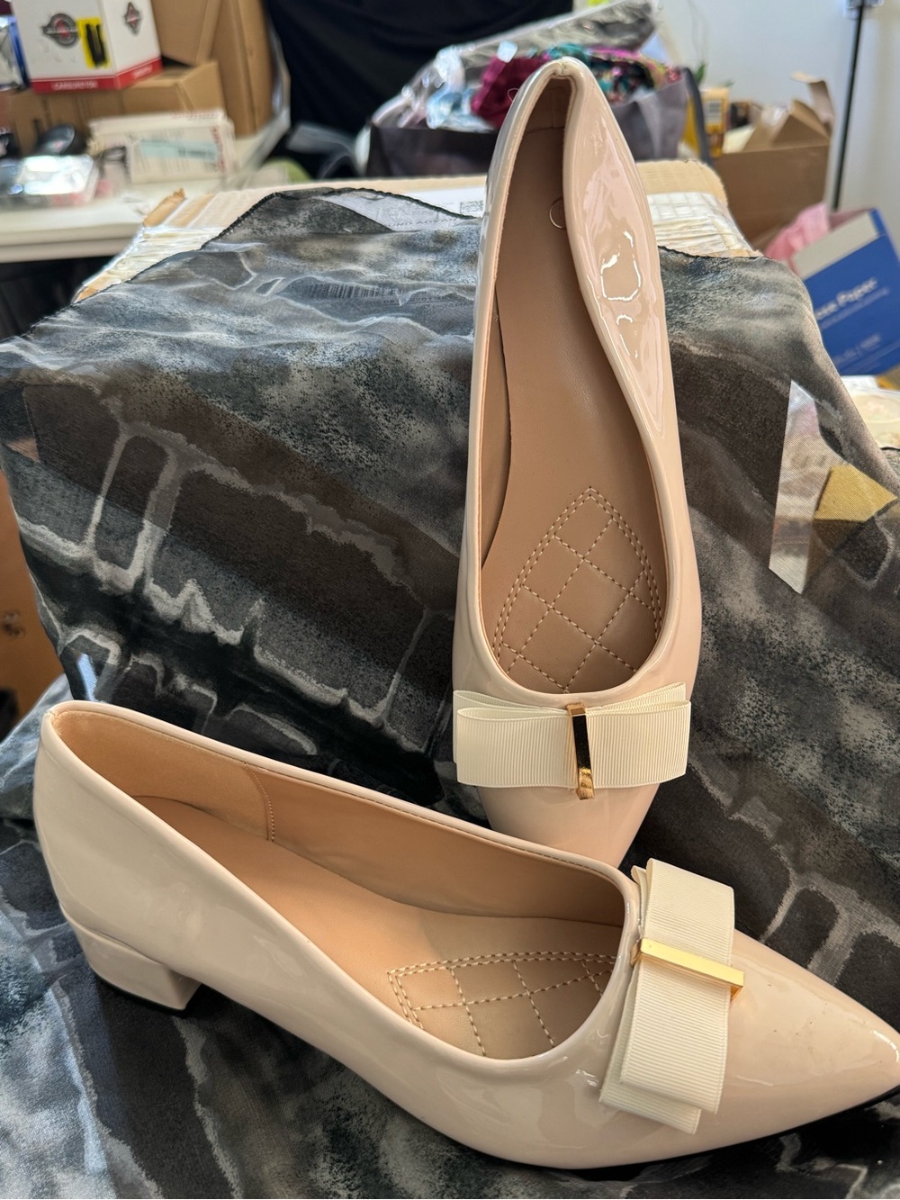Blush Patent Pointed-Toe Bow Flats